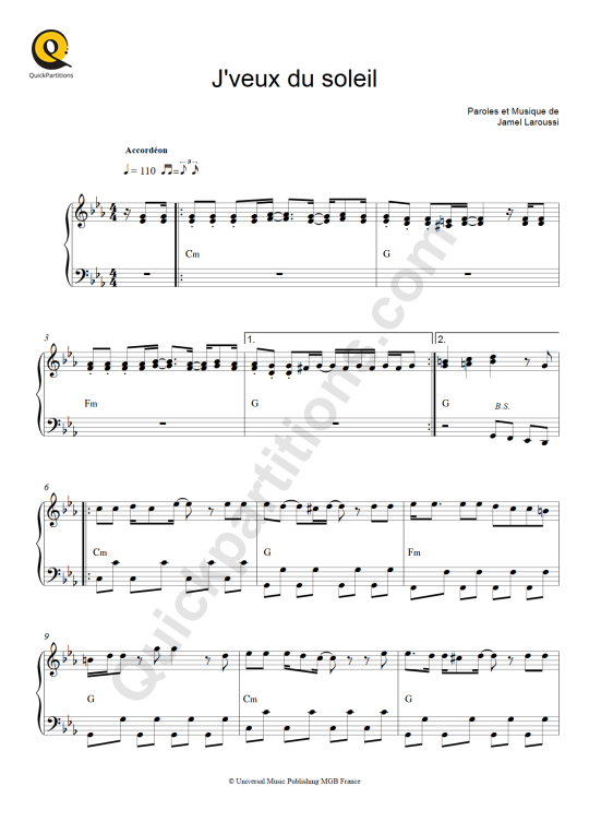 J Veux Du Soleil Accordion Sheet Music From Au P Tit Bonheur