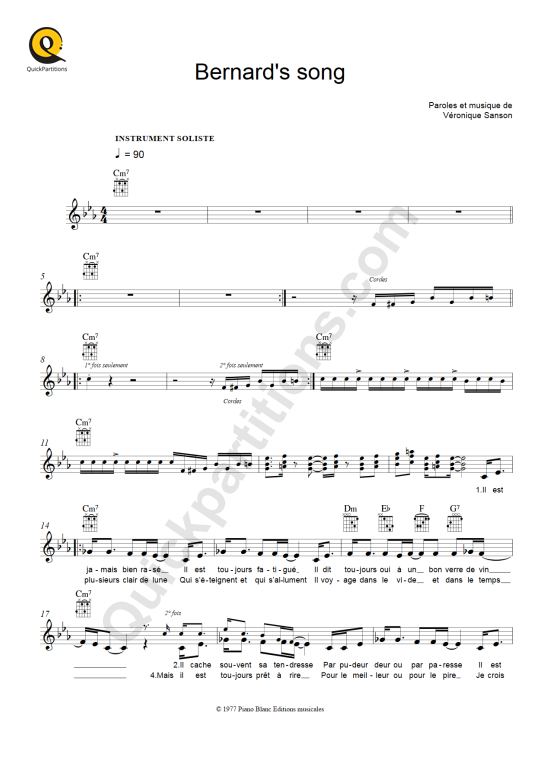 Bernard s Song Leadsheet Sheet Music from Véronique Sanson